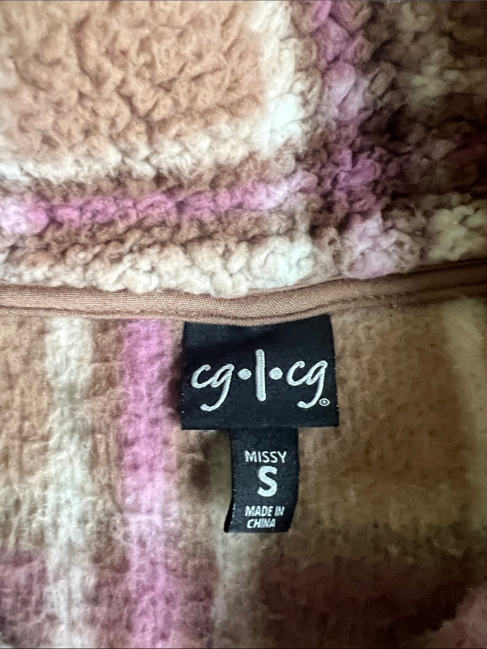 Women's Plush Plaid Sweater - Pink & Tan sz s